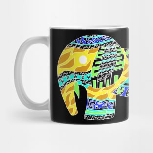 dark tribal elephant ecopop totonac pattern art yellow mustard wallpaper Mug